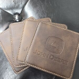 John Deere Brown Leather Coasters (New w/o Tags)